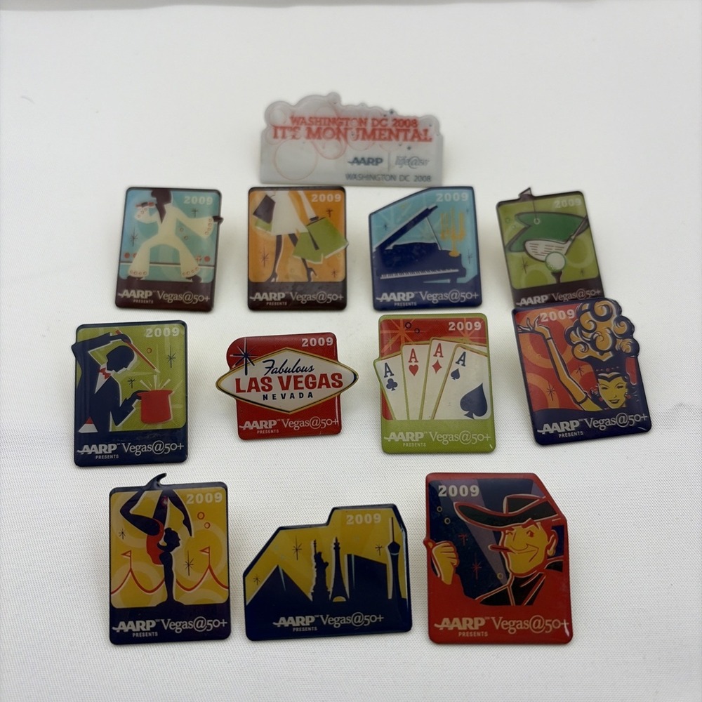 Lot Of 12 AARP 2009 Las Vegas At 50 Plus Nevada Washington DC Lapel Hat Pins